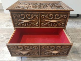 INTRICATE VINTAGE WOODEN LOOK JEWELRY BOX WITH TWO DRAWERS BY LERNER YORK 2