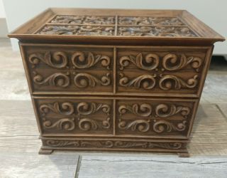 INTRICATE VINTAGE WOODEN LOOK JEWELRY BOX WITH TWO DRAWERS BY LERNER YORK 3