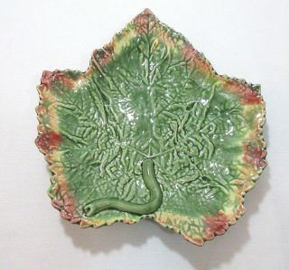 Vtg Jay Willfred Portugal Andrea Sadek Ceramic Green Leaf Figural Bowl Plate