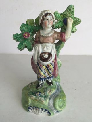 Antique Signed Walton Pearlware Figurine Woman With Bird Nest  Documented