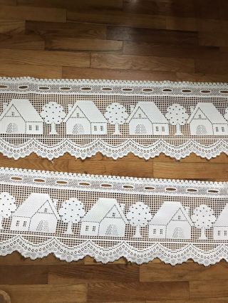 Vintage Dutch 11” Valance Fabric Lace Curtain French Cottage Shabby Tree House