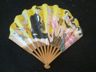 Antique Art Deco French Advertising Paper Hand Fan Irroy Reims Champagne 1925