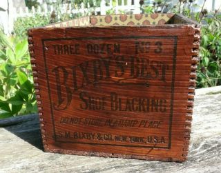 Vintage Advertising Wooden Bixby Shoe Blacking Box Wood Old Ny General Store