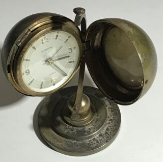 Vintage Brass Globe Clock On 4 " Stand