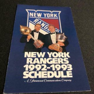 1992 - 93 York Rangers Hockey Pocket Schedule Bud Version