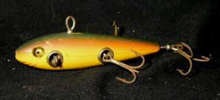 Early Heddon Dowagiac 5 Hook Wood Minnow Fishing Lure Glass Eyes 4 Parts Repair