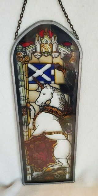 Hand Painted Stained Glass Window Panel In An Edinburgh Unicorn Design