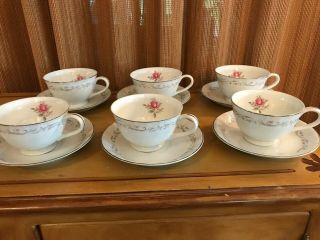 Vintage Royal Swirl Fine China Japan Pink Rose - Set Of 6 Cups & Saucers