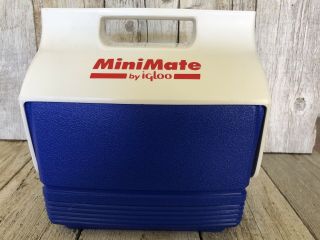 Vintage Minimate By Igloo White Red Blue Push Button Cooler Lunch Box