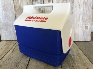 Vintage Minimate By Igloo White Red Blue Push Button Cooler Lunch Box 2