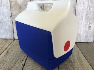 Vintage Minimate By Igloo White Red Blue Push Button Cooler Lunch Box 3