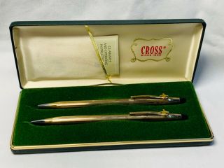 Vtg Cross 1/20 10k Gold Filled Pen & Pencil Set W/case & Paperwork