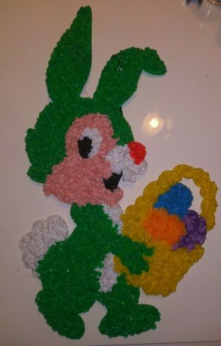 Vtg Melted Plastic Popcorn Green Bunny Rabbit Spring Easter Decoration 21 "