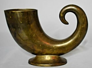 Vintage Brass Horn Shaped Planter Vase Made In India 6.  25 Inches Tall X 9 Long