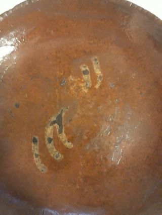 Antique Pennsylvania Slip Decorated Redware Plate,  7 1/2 " Coggled Edge