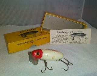 Vintage Fred Arbogast Jitterbug Fishing Lure W/ Box And Brochure