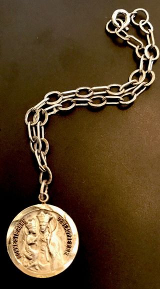 Vintage Catholic Sterling Silver Bonne St Anne De Beaupre Medal Bracelet Chain