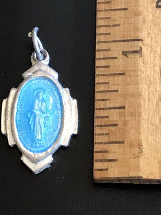 Vintage Catholic Sterling Silver Miraculous Mary Blue Enamel Religious Medal 2