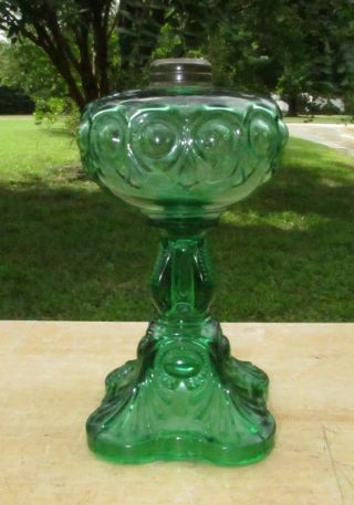 Antique Emerald Green Oil Lamp Bullseye Pattern