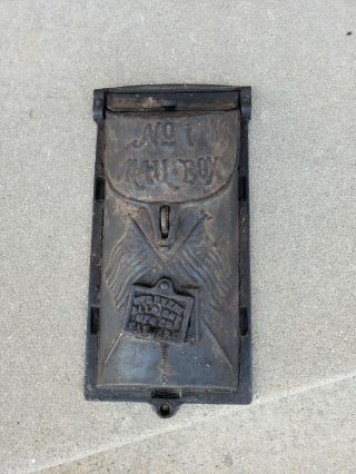 Vintage Antique Black Cast Iron No.  1 Mail Box Ornate Heavy