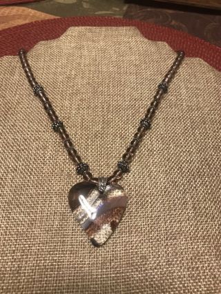 Vintage Estate Unique Glass Heart Necklace Sterling Silver 925 18 - 21”