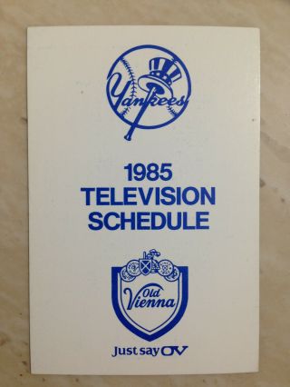 1985 York Yankees Pocket Television Schedule Card /old Vienna & Wutv Buffalo