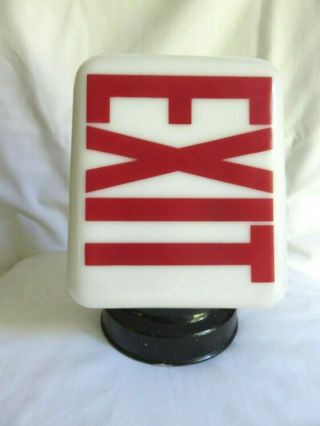 Vintage Antique Red Double Sided Triangular Milk Glass Exit Sign Deco Theater