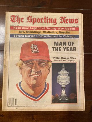 January 3,  1983 The Sporting News St.  Louis Cardinals Whitey Herzog Man Of Year