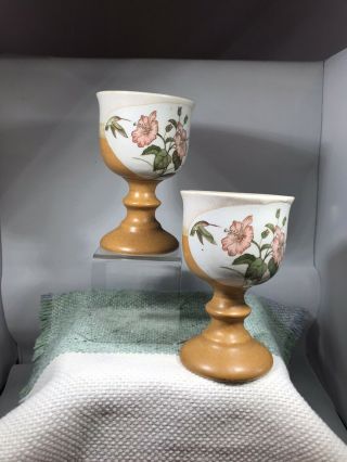 Vintage Otagiri Japan Humming Bird Pink Flower Water Goblet Gold Stoneware
