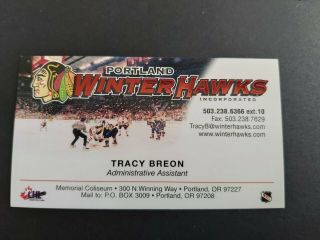 Whl Portland Winter Hawks Hockey Business Card