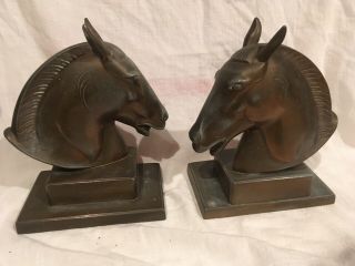 Vintage Antique Pair Brass Bookends Horse 