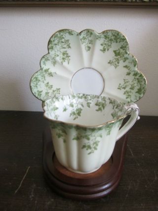 Antique The Folley China England Wileman Shelley Demitasse Cup And Saucer Green