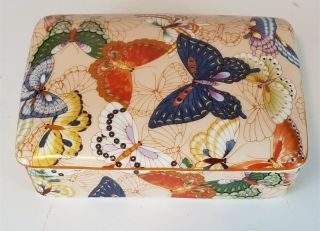 Vintage Neiman Marcus Butterflies Porcelain Card Holder W/ Lid Made In Japan