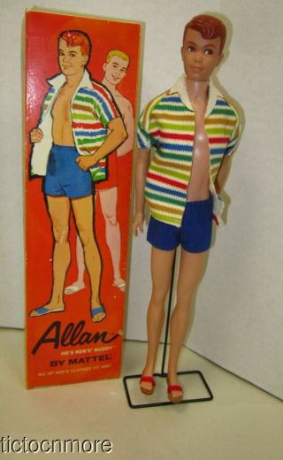 Vintage Barbie Ken Friend Allan Doll No 1000 Redhead W/ Box Stand Suit Set