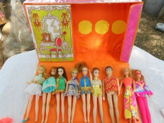 Vintage Dawn doll case with dolls,  case and clothes GC/ TLC group 2