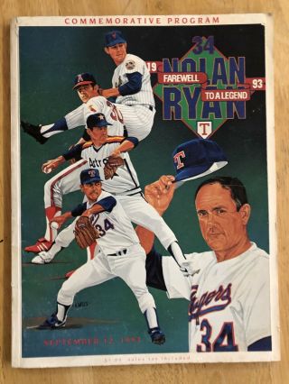 Texas Rangers Nolan Ryan Commemorative Program September 12,  1993 Foldout Insert