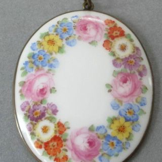 Antique Meissen DRESDEN HandPainted Porcelain Pendant WREATH of Colorful FLOWERS 2