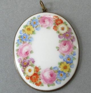 Antique Meissen DRESDEN HandPainted Porcelain Pendant WREATH of Colorful FLOWERS 3