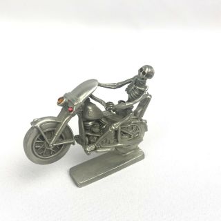 Spoontiques Motorcycle Bike Skeleton Rider Pewter Crystals 4.  5 Inches Long