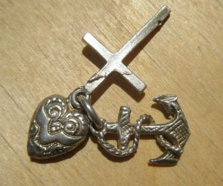 Good Vintage English Sterling Silver 3 - D Faith,  Hope,  Charity Charm Larger