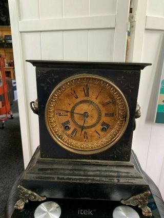 Antique Cast Iron " Ansonia " Mantle Clock / Runs,  Time And Strike,  Signed Movement