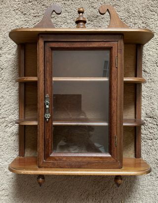 Vintage 17 " Wood Glass Door Table Top Wall Hanging Display Curio Cabinet 3 Shelf