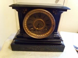 Antique Ansonia Clock Co.  Victorian Cast Iron Mantle Clock Vintage With Key
