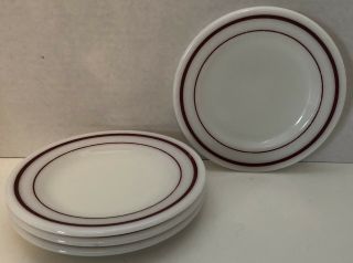 Vintage Pyrex Tableware 4 Small 713 - 35 Plates Saucers 5.  75” Red Stripes