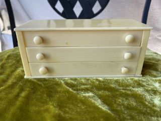 Antique Miniature Dresser Box French Ivory Celluloid Three Drawer