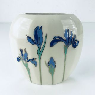 Vintage Otagiri Iris Rhapsody Blue White Porcelain Vase Gold Trim Made In Japan