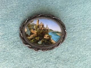 Antique Silesian Wire Hand Painted Brooch Early 1800s