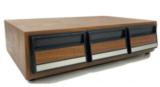 Vintage Cassette Tape Storage Case 36 Holder Faux Wood Finish 3 Drawer Cabinet