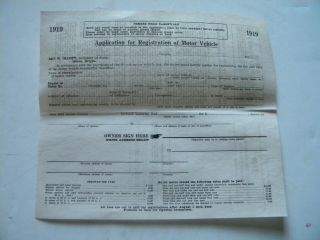 1919 Oregon Application For Registration Of Motor Vehicle