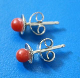 Vintage Sterling Silver 925 Natural Red Coral Stud Earrings